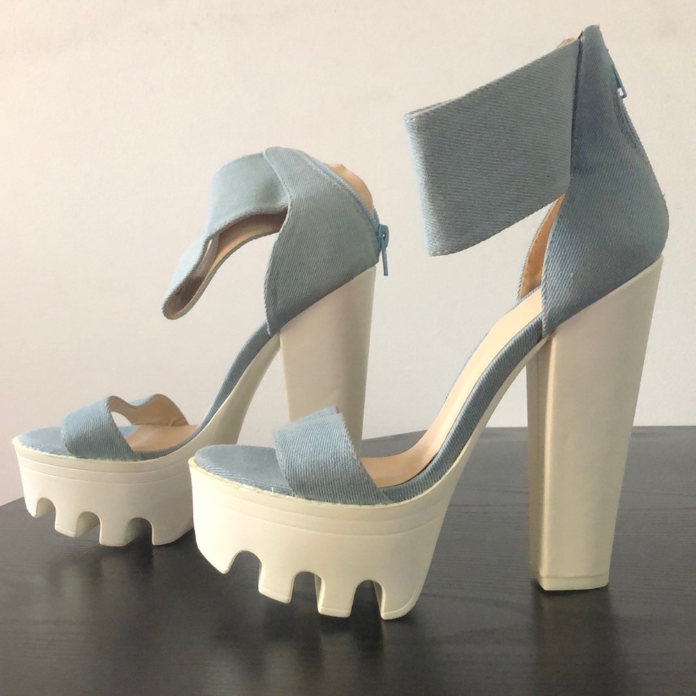 Light Blue Denim platform high heels